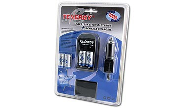 Tenergy RCR123A Li-ion Charger and 4 RCR123A cells