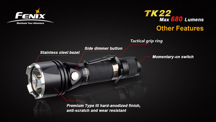 Fenix TK22 680 lumen tactical flashlight