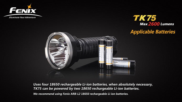 fenix flashlight 18650 rechargeable lithium ion battery Fenix TK75 2600 lumen flashlight